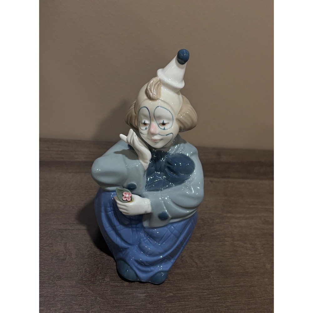 Paul Sebastian Fine Porcelain Clown Figurine Seated Blue White With Box